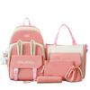 Autumn New Canvas Backpack Women's Korean Version Large Capacity Five-Piece Set Middle School Student Backpack College Student