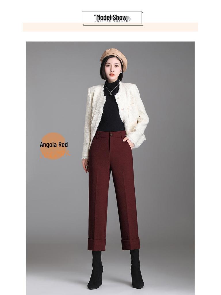 Petite High-Waist Bootcut Wool Flannel Cigarette Pants - Slimming & Thickened for Autumn/Winter 2026 New Arrival