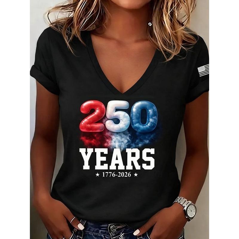Modisches Damen V-Ausschnitt Lässiges Kurzarm T-Shirt, Retro Sportstil Lässige Sportbekleidung