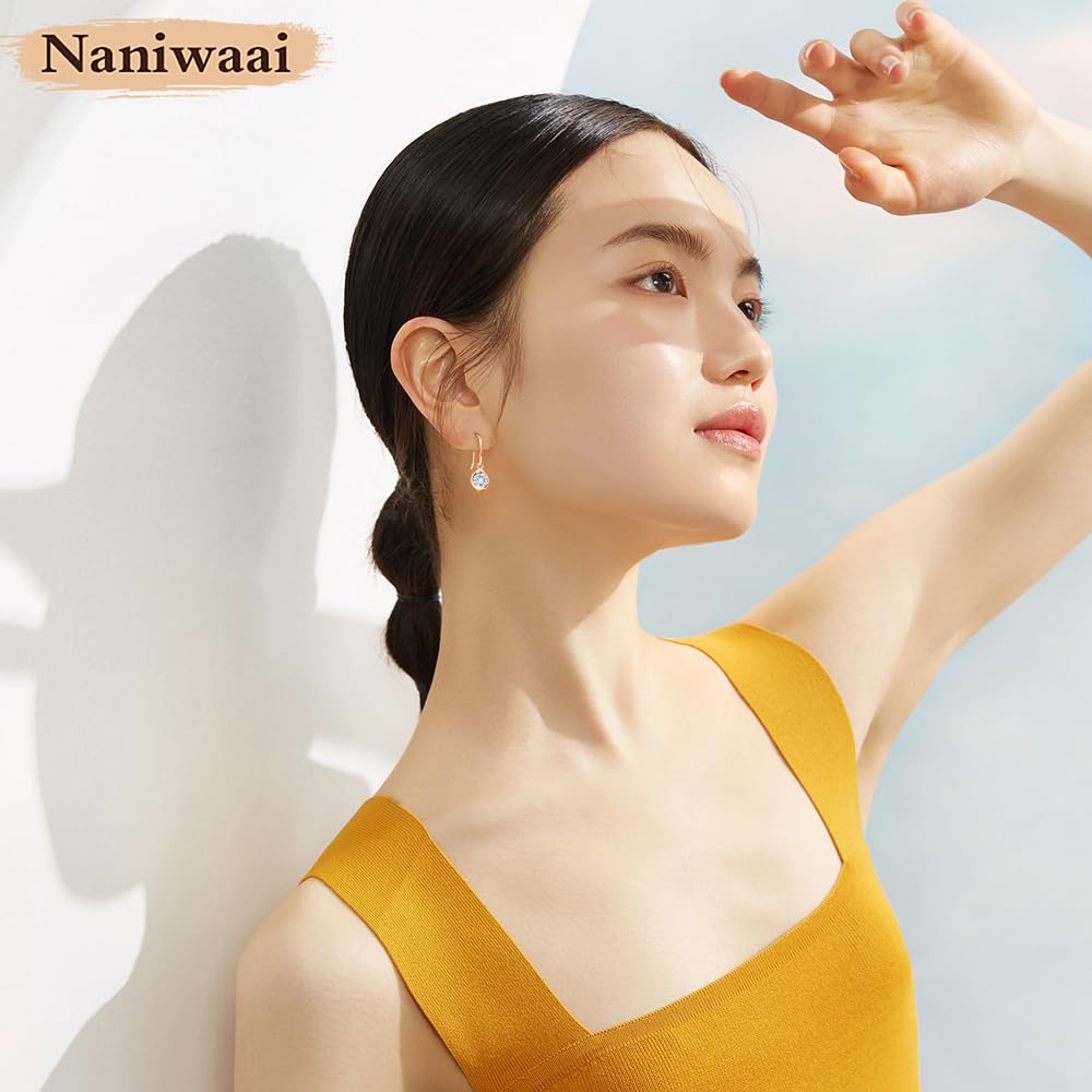 Naniwaai Earrings for High Quality Dangling Flower Pink Gold For Pink Gold Women, Popular, Zirconia, Hook, Earrings, Rose, Silver, Hypoallergenic,