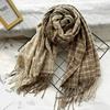 Soft waxy and thick plaid imitation cashmere scarf for women, warm fringed shawl in winter, couple scarf tide