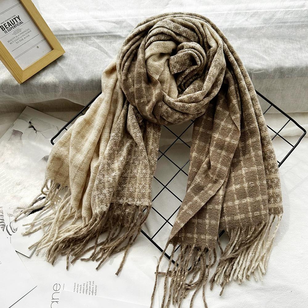 Soft waxy and thick plaid imitation cashmere scarf for women, warm fringed shawl in winter, couple scarf tide