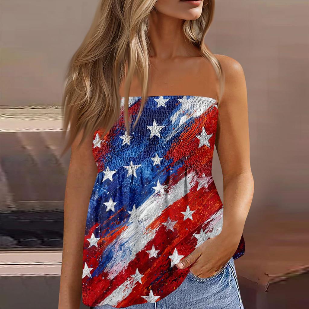 Summer Tube Tops For Women,Cute Sexy Off Shoulder Print Sleeveless T-Shirt