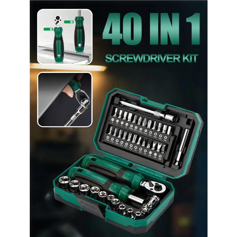 40-In-1 Screwdriver Wrench Kit Sleeve Set Ratchet Screwdriver Wrench Kit Diy Household Repair Tool Magnetic Screw Driver Bit Set