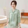 Fashion Printed Spring and Autumn Shawl Collar Women's Fashion Floral Checked Mid Sleeved Loose Chiffon Tops