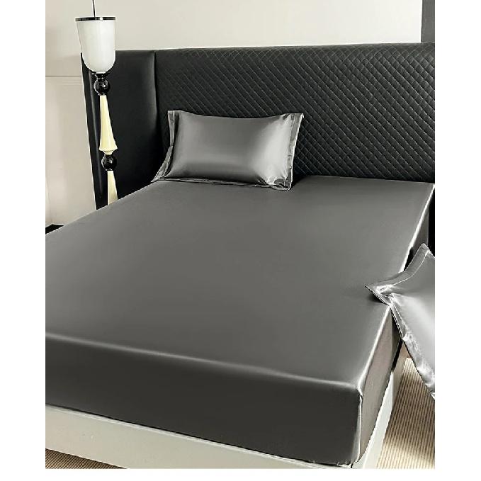 3Pcs Luxury Satin Fitted Sheet Set Soft Comfortable Breathable Solid Color Bedding Mattress Protector Set for Double Full Size