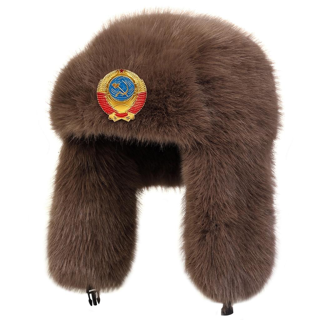 National Emblem Plush Lei Feng Hat Winter Outdoor Thick Warm Hats Fashionable Casual Pilot Cap Bomber Caps