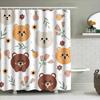 Adorable Cartoon Bear Print Shower Curtain For Bathroom Decoration White Floral Design Shower Panels Set With Hook Rings (180X27