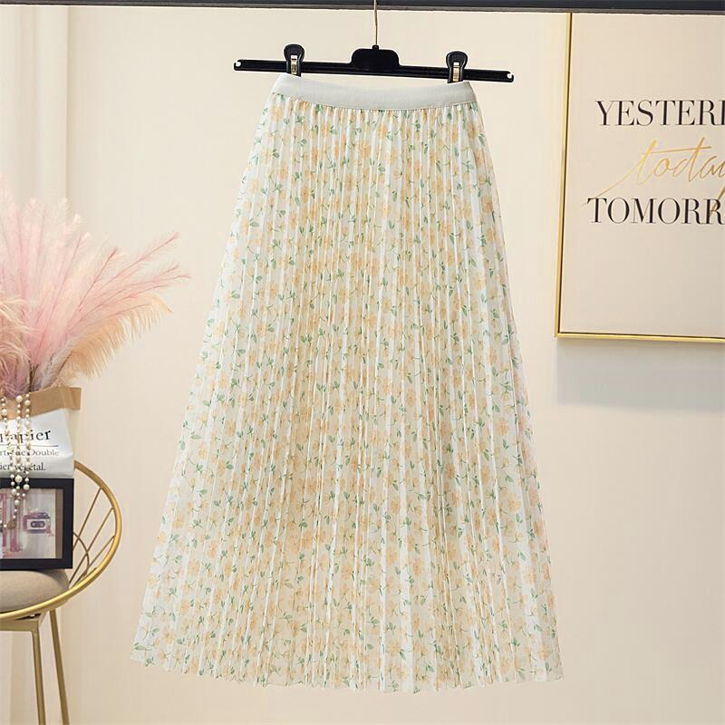 Юбка-плиссе с цветочным принтом для женщин, летняя новая юбка-трапеция с высокой талией, юбка из пряжи с принтом S