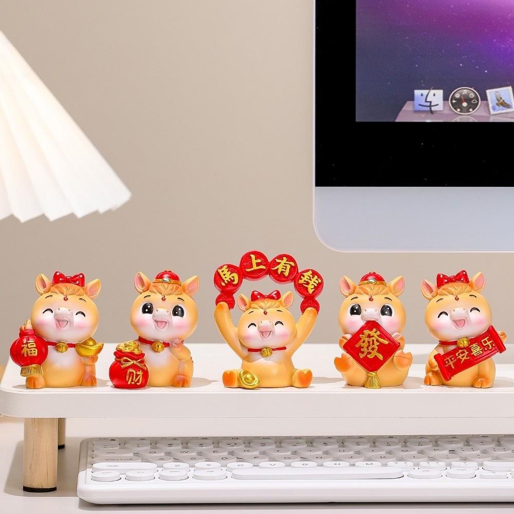 Resin Zodiac Horse Figurines Cute Horse Statue Funny 2026 Horse Year Mascot Spring Festival