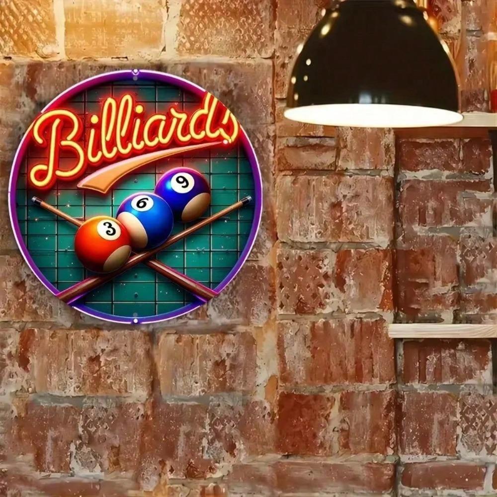 Neon Sign Billiard Balls Wall Art Metal Tin Sign Waterproof Decor For Home Bar Garage