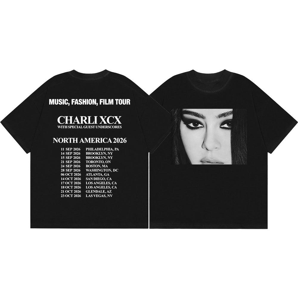 Charli Xcx Music Fashion Film Tour 2026 T Shirt Men Women Vintage Aesthetic T-shirt High Quality Cotton Short Sleeve T-shirts