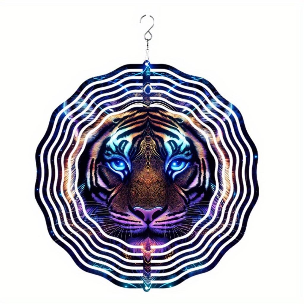 10 Inch Tiger Wind Spinner Outdoor Garden Decor with 360 Degree Rotating Hook Vibrant Blue Purple Design for Patio Lawn Yard Gift