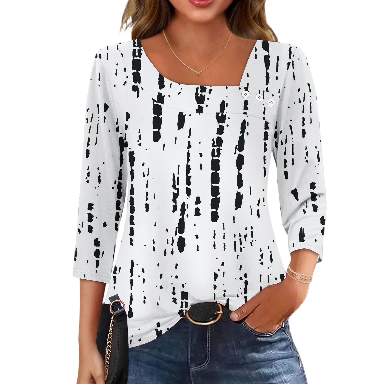 

Рубашки с рукавом 3/4 для женщин Футболки Блузки Повседневные больших размеров Базовые топы Пуловер XL белый