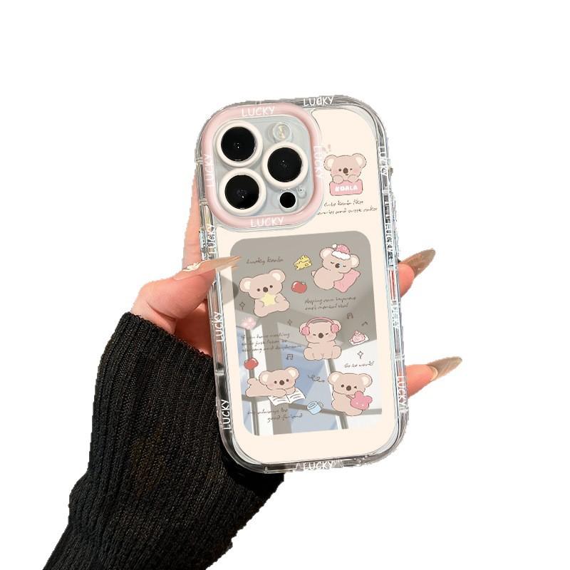 Hrající Koala pro IPhone16promax Krémové Zrcadlové Pouzdro na Telefon Olejomalba pro Apple15 Kreslený14
