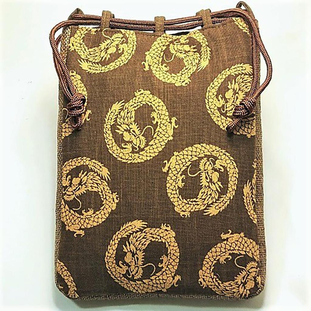 Maruzen Drawstring Bag with Gusset, Shingen Bag, Maruryu Design, Made In Japan, Brown, Approx. 28 X 20 X 4 Cm