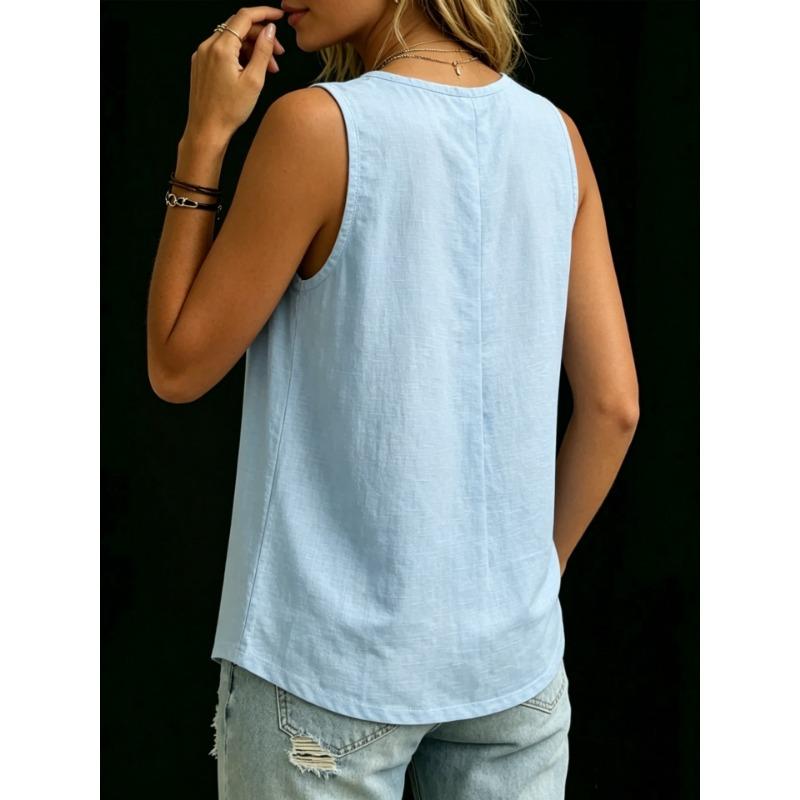 Fashion Loose Women Solid Color Irregular Sleeveless Round Neck Tank Top