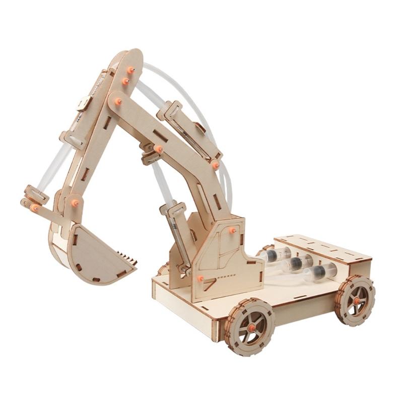 Деревянная научная игрушка Ручная сборка Деревянная модель гидравлического экскаватора Детская образовательная научная игрушка Учебное пособие по физике 1