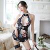 Sexy Backless Printing Cheongsam Babydoll Dress For Women Erotic Pajamas Porn Bare Breast Slip Dress