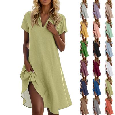 Women's Summer Casual Solid Color Standing Collar Dresses