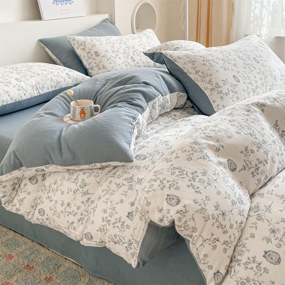 Pure Cotton Class A Maternal And Infant Grade Double-Layer Yarn Four-Piece Set, Summer Breathable Small Floral Dormitory Can Be Washed Without Pilling