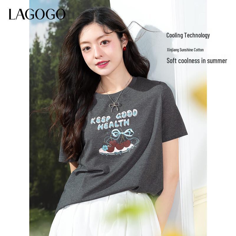 LAGOGO 2025 Letter Print Women s T-Shirt M