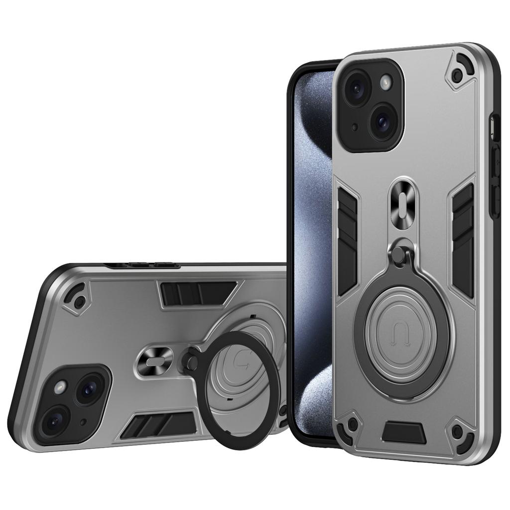 Für iPhone 15 Hülle Drehbarer Ständer PC+TPU Fallschutz Handyhülle