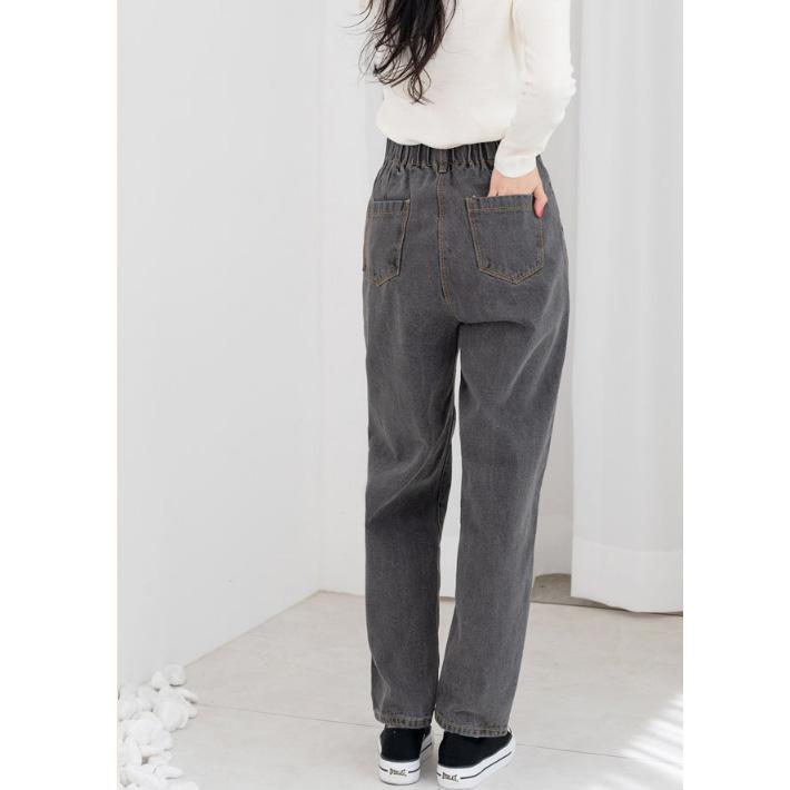 Jeans for Women Baggy Fit Elastic Waist Gray Color Wide Fit Denim Pants Date Outfits Korea Fashion