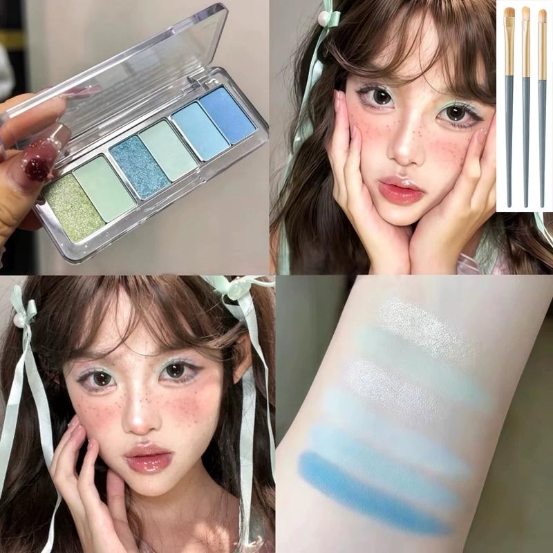 Summer Ice Is Blue and Green! Dopamine Eye Shadow Plate 2025 New Arrival Matte Shimmer Thin and Glittering Cool Blue Green