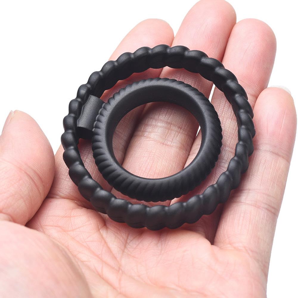 Men's Twisted Tire Double Silicone Locking Ring Dual-Ring Delay Sleeve Deep Stimulation Adult Toy