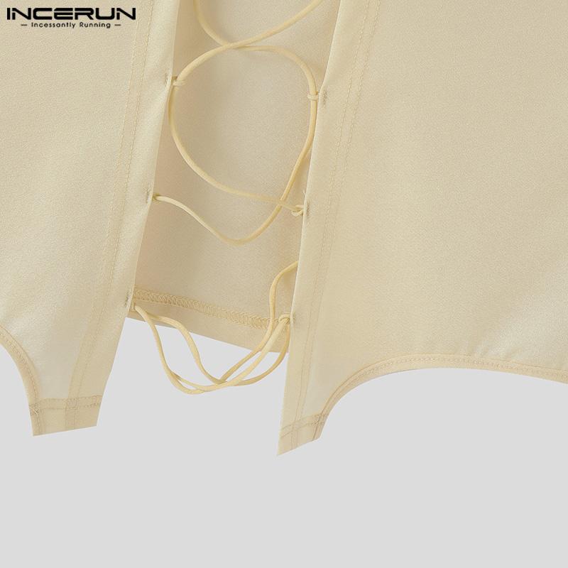 INCERUN Men U Neck Sleeveless Back Bandage Fitted Tank Tops