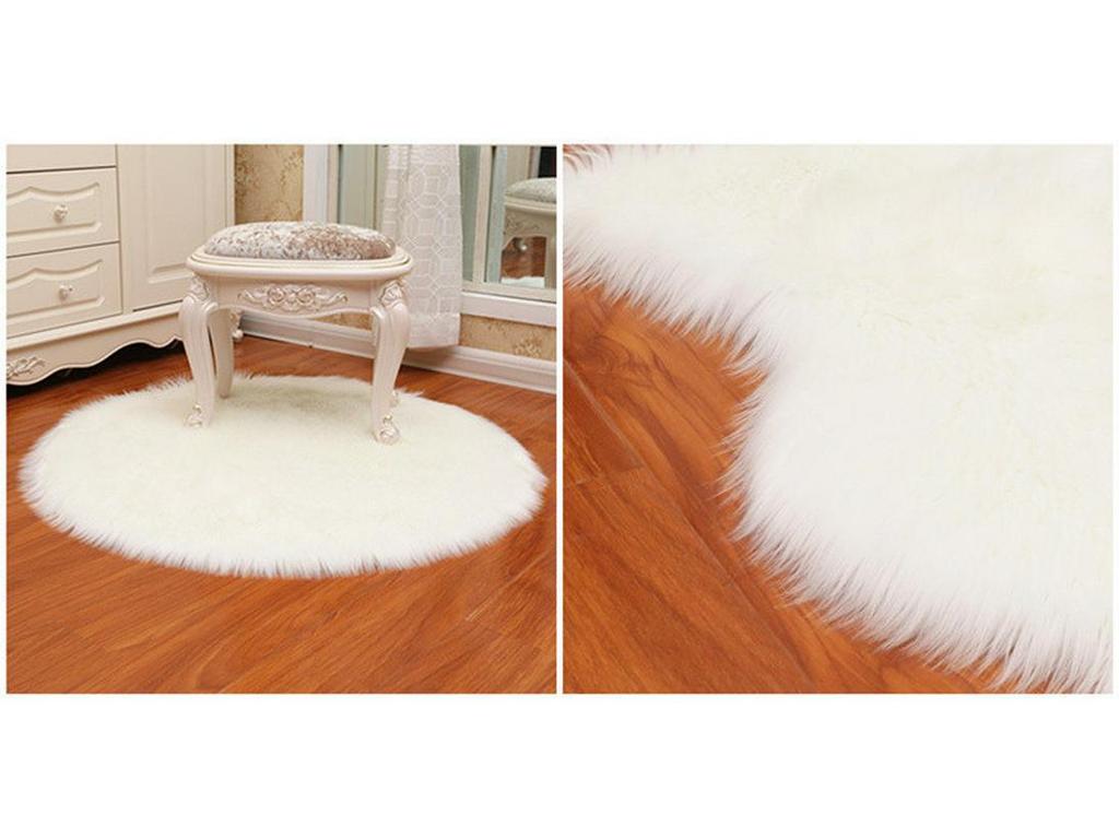 White Fluffy Irregular Plush Bedroom Rug & Sofa Cushion Blanket