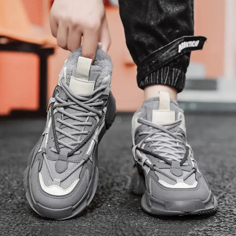 Fashion Versatile Plus Velvet Men's Shoes Trendy Comfortable Warm Casual Shoes Thick-soled Shock-absorbing Non-slip Sports Shoes