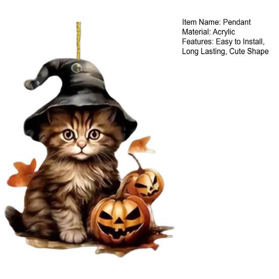 Yousheng Halloween Witch Cat Pendant Hanging Ornament with Lanyard Easy To Install Car Rear Mirror Hanging Ornament Party Decor