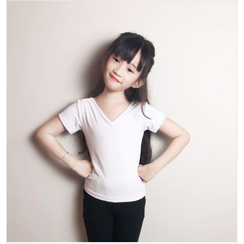 

Modal Short-Sleeved Kids Girl Exercise Clothing Dance White [V Neck short sleeve]] 100 yards