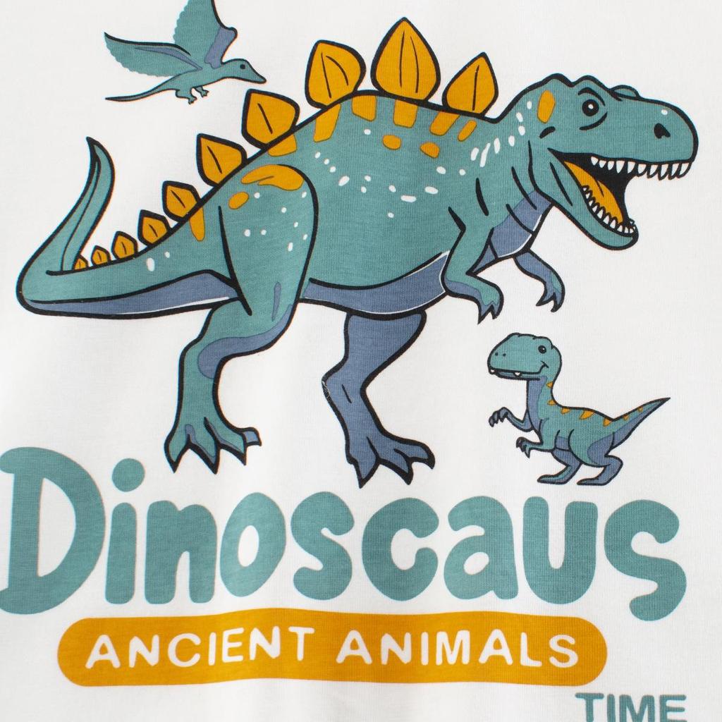 27kids Korean Style 2025 Summer Dinosaur T-Shirts for Boys - Short Sleeve Children's Tops