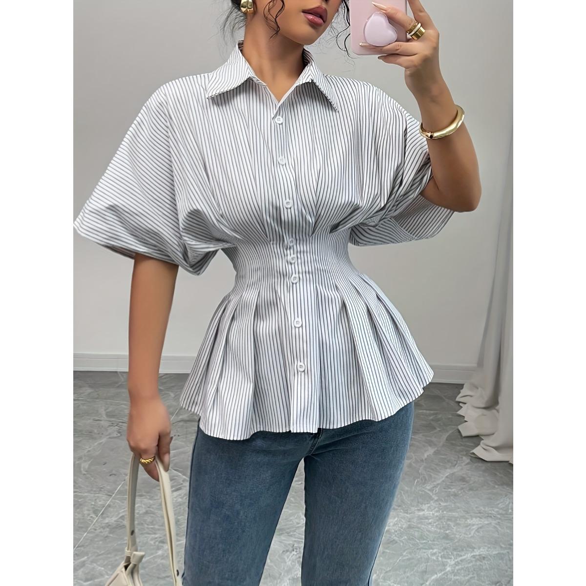 Весна Лето Женская Мода Полосатая Рубашка Повседневная Универсальная Блузка Топ Европейская Американская Трансграничная S