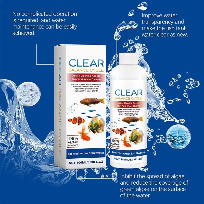 Limpiador Potente para Agua de Acuario 100ml Agente Clarificador de Agua de Acuario Para Limpiar Manchas/Lodos /Controlar el Crecimiento de Algas