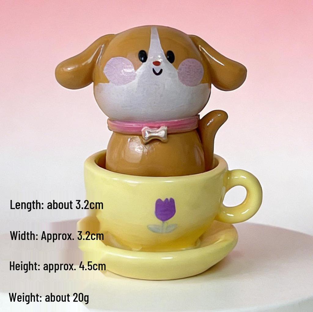 Shin-chan Cute Pet Tea Cup Ornament: Cartoon Cat & Dog Resin Figurines