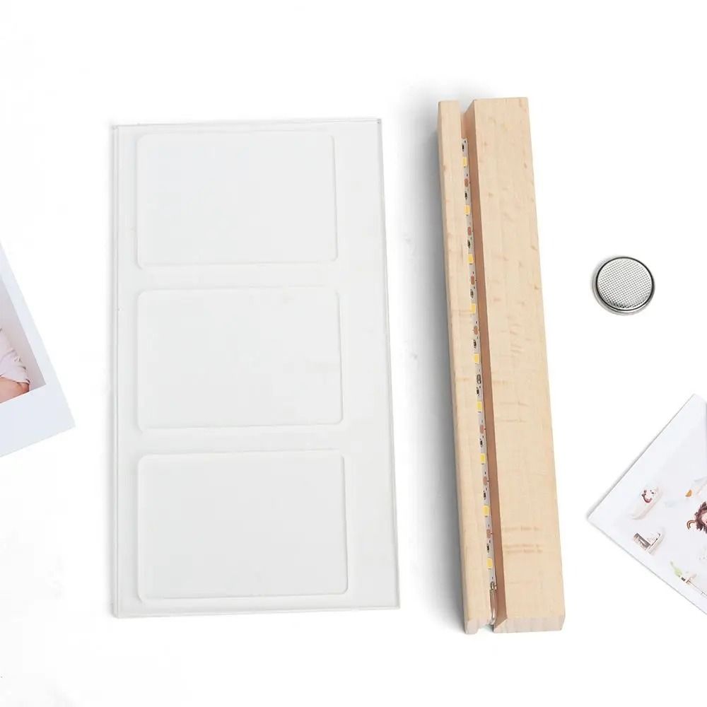 Clear Acrylic LED Light Photo Frame Wooden Base Tabletop Photo Display Rack Photo Holder  Table Top