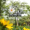 Garden Windmill Iron Bicycle Style Pinwheel with Welcome Sign Stake Outdoor Windmill