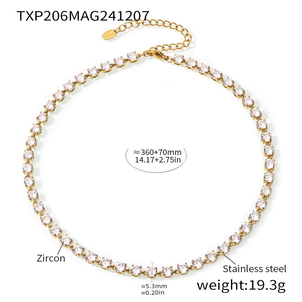 Mili Ins 18K Gold PVD-Plated Stainless Steel Set: Handmade Claw-Set 5mm Colored Zircon Bracelet & Necklace, Super Shiny.