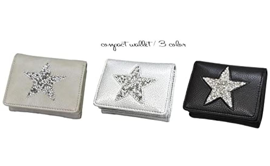 286-SV Star Jelly Dreifach-Mini-Geldbörse, Kompakte Geldbörse, Kastenform, Münzfach, Dreifach-Geldbörse, Süßes Stern-Design, Glitzerndes Kunstleder, Kompakt