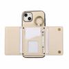 For iPhone 15 Leather Back Cover Zipper Wallet Kickstand Phone Case with Shoulder Strap