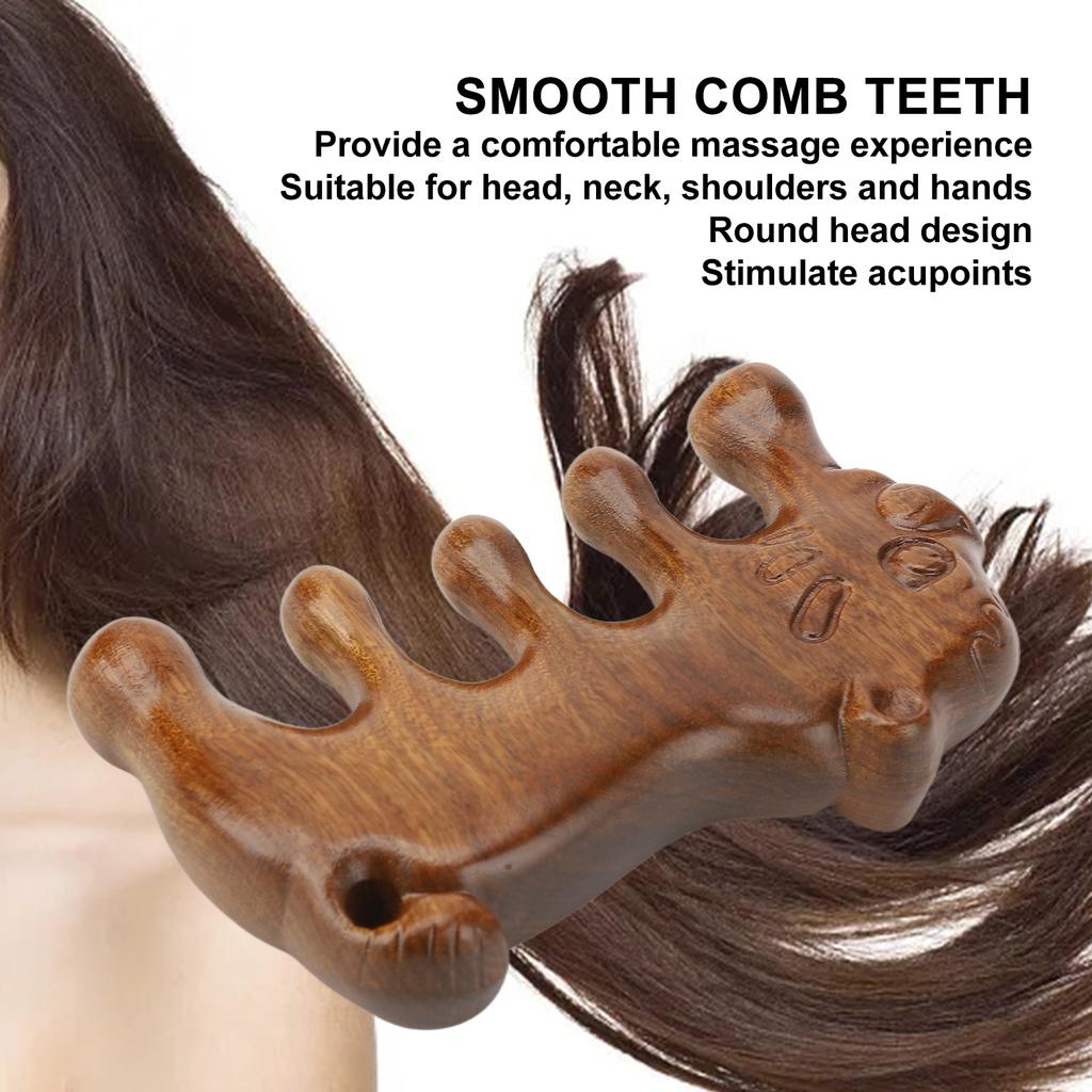 Wooden Head Scalp Comb Animal Shape Dredge Meridian Sandalwood Wide Tooth Massaging Comb