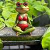 Meditation Bikini Frog Statue Indoor Outdoor Garden Sitting Frog Figurine Resin Cartoon Animal Sculpture Decoration Ornament