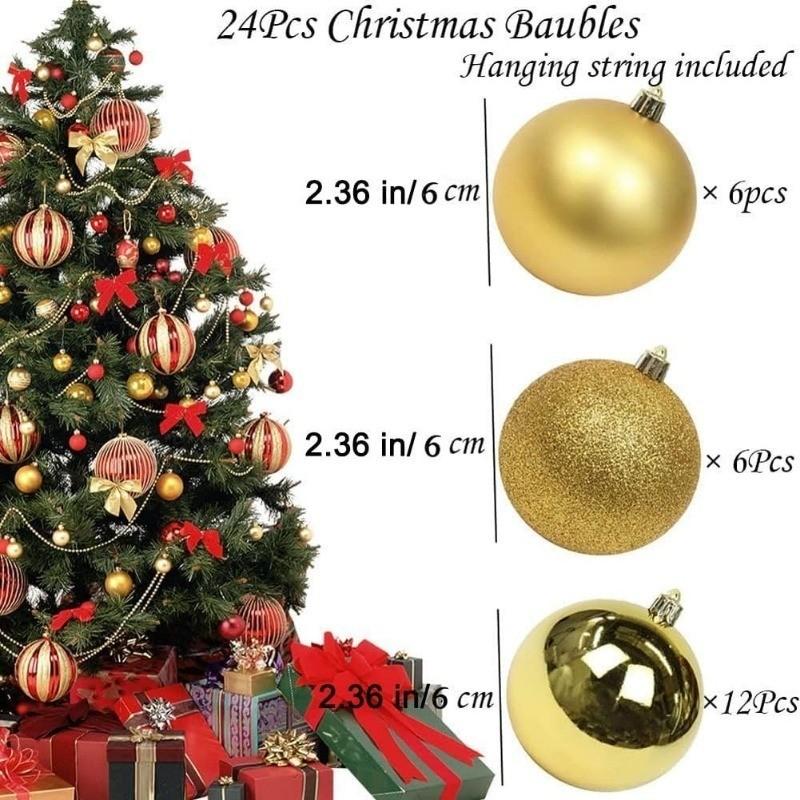 24Pcs 6CM Big Christmas Ball Decorations Hanging Christmas Tree Pendant Ornaments Xmas Home Party Decor 2026 New Year Accessory