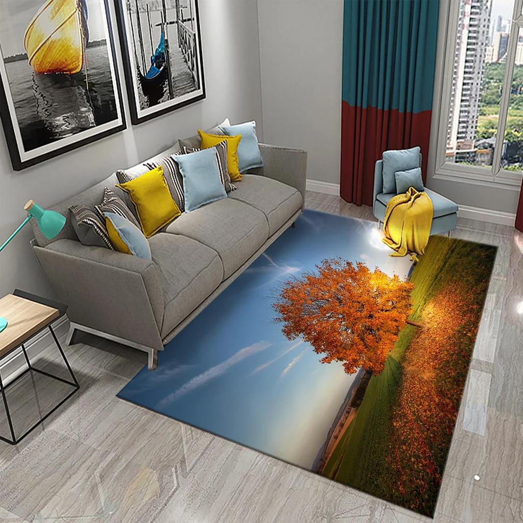 3D Autumn Yellow Maple Leaves Carpet Modern Kitchen Bathroom Anti-Slip Entrance Doormat Bedroom Living Room Balcony Floor Carpet