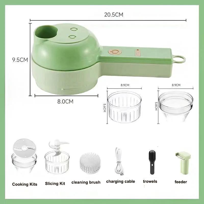 4 In 1 Handheld Electric Vegetable Cutter Set Slicer Garlic Vegetable Crusher Kitchen Tool USB Charging Ginger Masher Machine