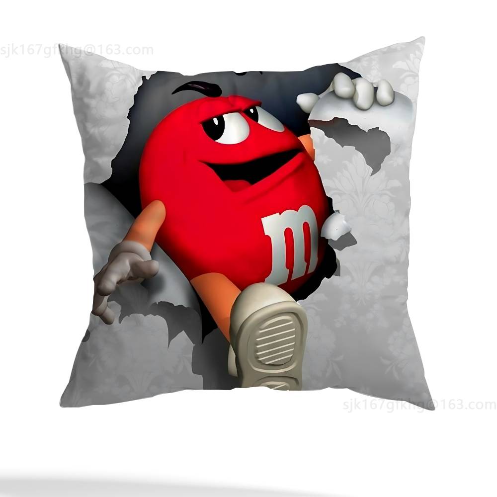 M-M&Ms Chocolate Pillowcase Casual Style Decoration, Suitable For Home Decoration (Excluding Pillow Core) Peach skin 18*18(CM)-1Pcs